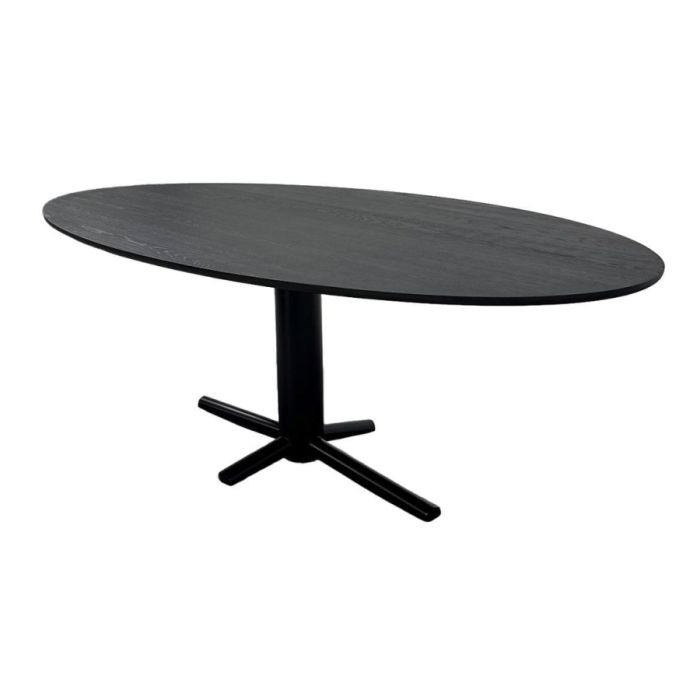 Metaform Eettafel VTF met donker ovaal houten blad en zwart stalen onderstel