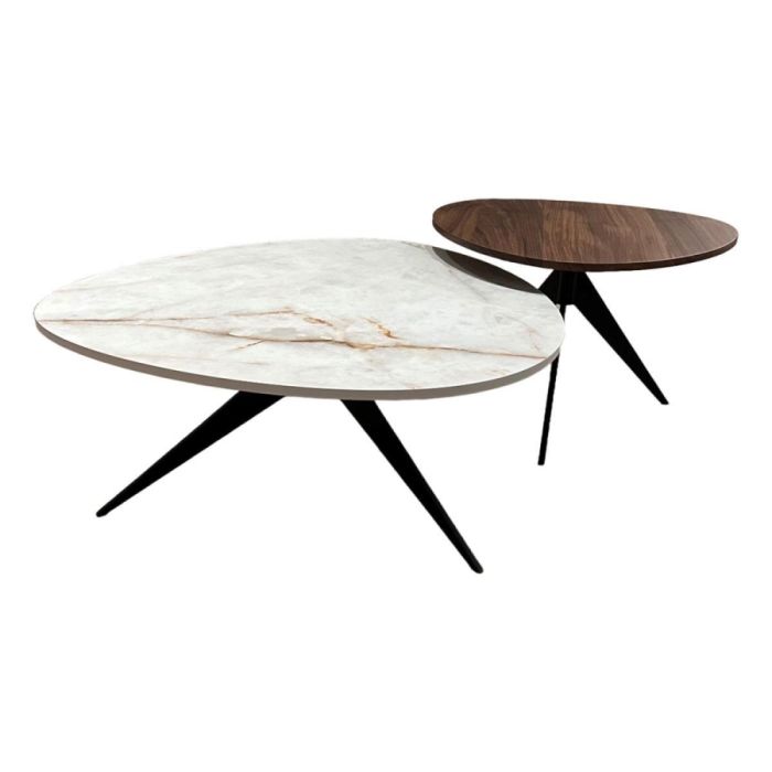 Metaform Salontafel Punt. set met keramiek- en notenhouten blad en zwarte driepoot