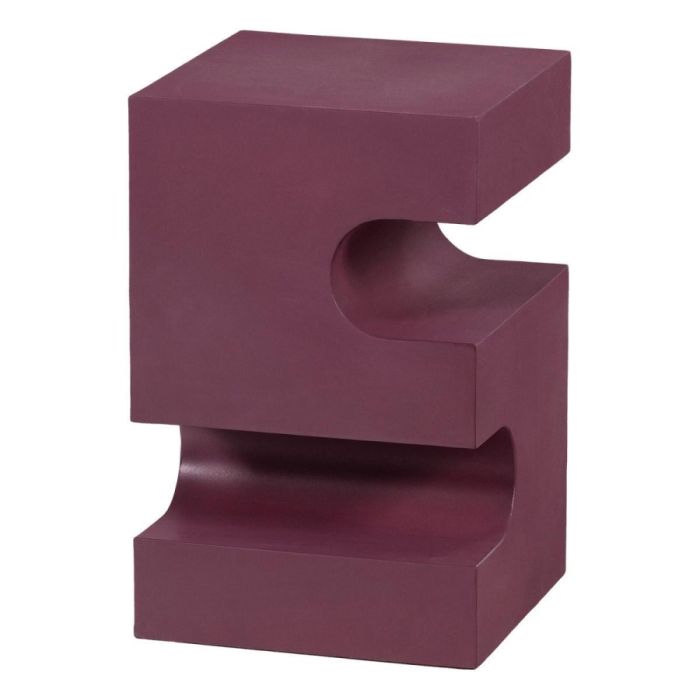 Paars-bruine metalen bijzettafel met geometrische vorm en ronde uitsparingen in blokdesign