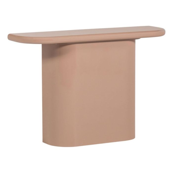 Lichtroze sidetable met afgerond blad en brede centrale poot op witte achtergrond