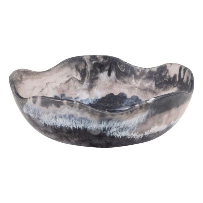 Decoratieschaal met golvende rand in zwart melange epoxy op witte achtergrond