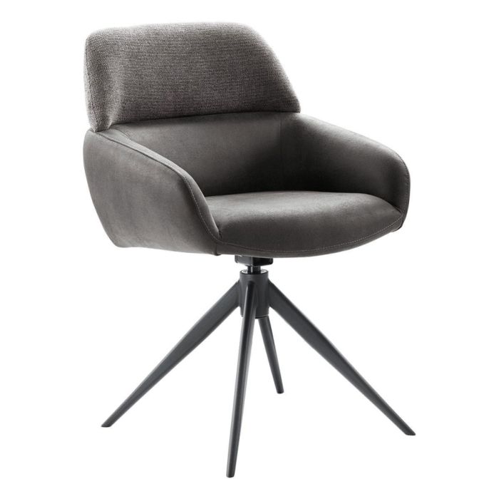 Draaibare armstoel in antraciet microvezel met zwarte metalen kruispoot op witte achtergrond