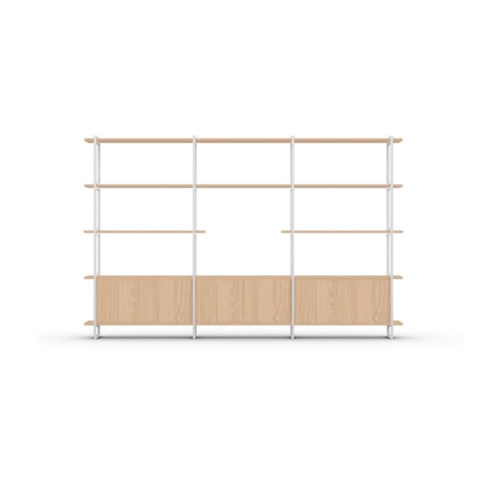 Modular Cabinet wandkast met wit frame en eiken planken in minimalistisch design