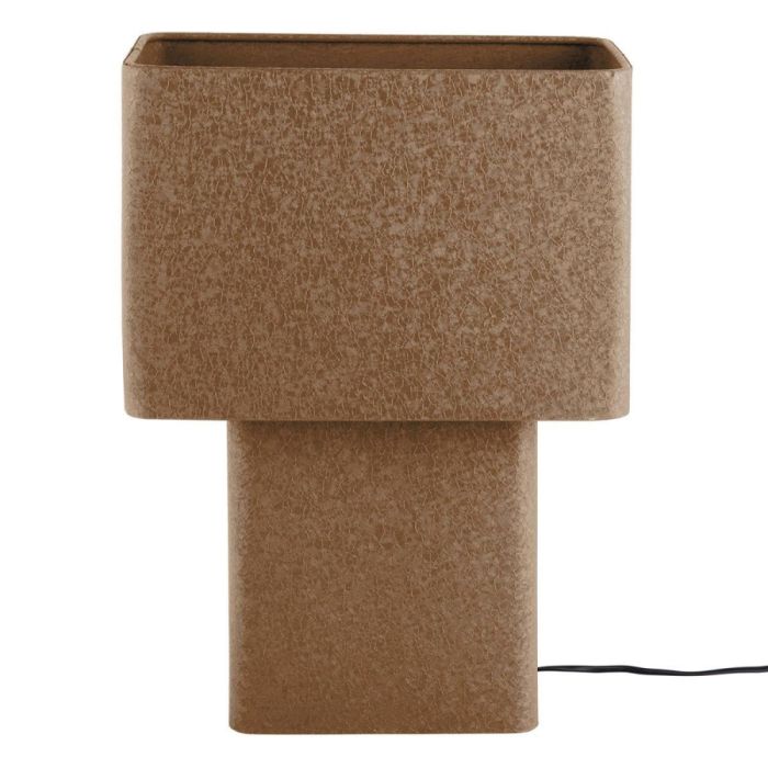 Mokkabruine tafellamp Boaz Recto Large met blokvormige kap en voet, frontaal gefotografeerd tegen lichte achtergrond