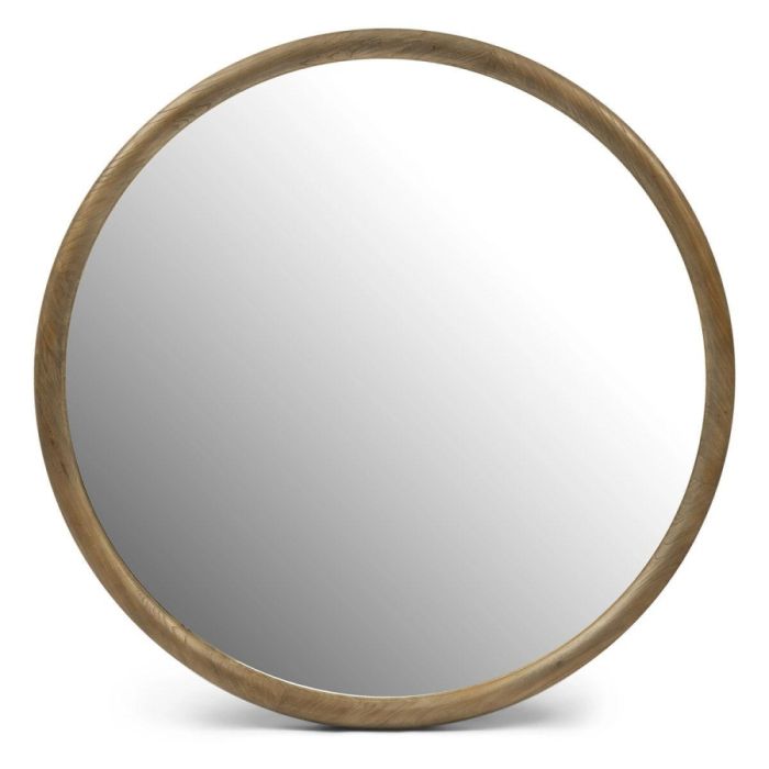 Ronde spiegel Isola 120 cm met brede rand van iepenhout en helder spiegelglas