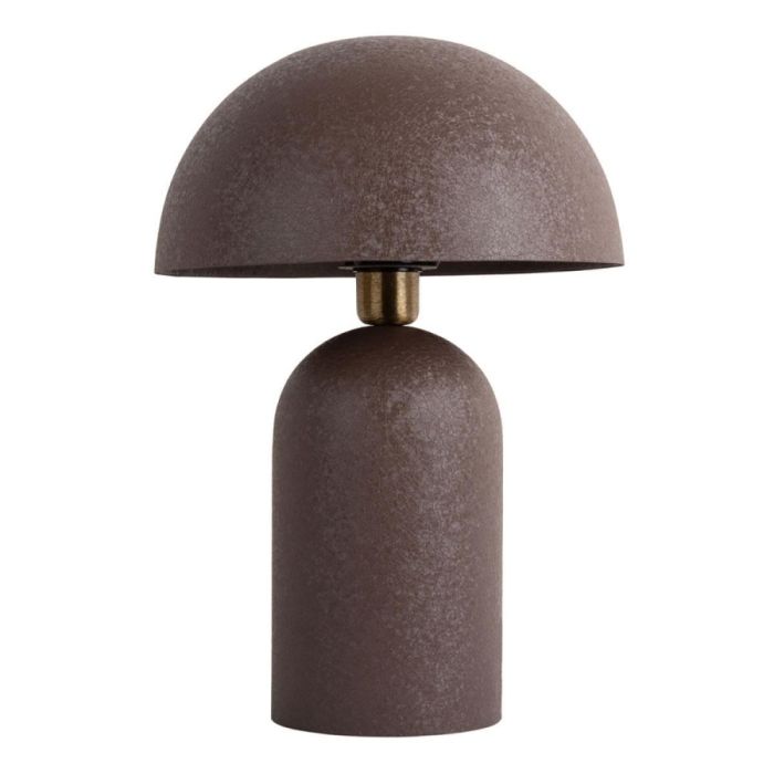 Tafellamp Boaz large in chocoladebruin met ronde kap en cilindervormige voet op witte achtergrond