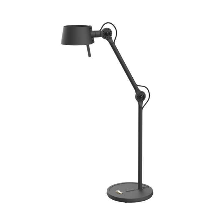 Zwarte Bolt10 Desk bureaulamp met verstelbare arm en ronde voet in minimalistisch design