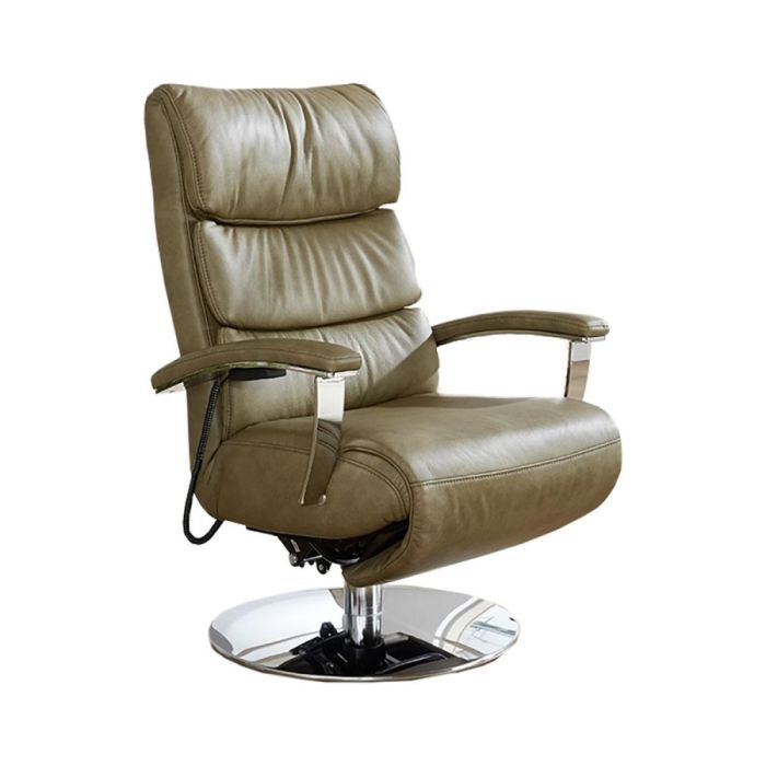 Relaxfauteuil Himolla Lanon in groen leer met draaivoet en armleuningen