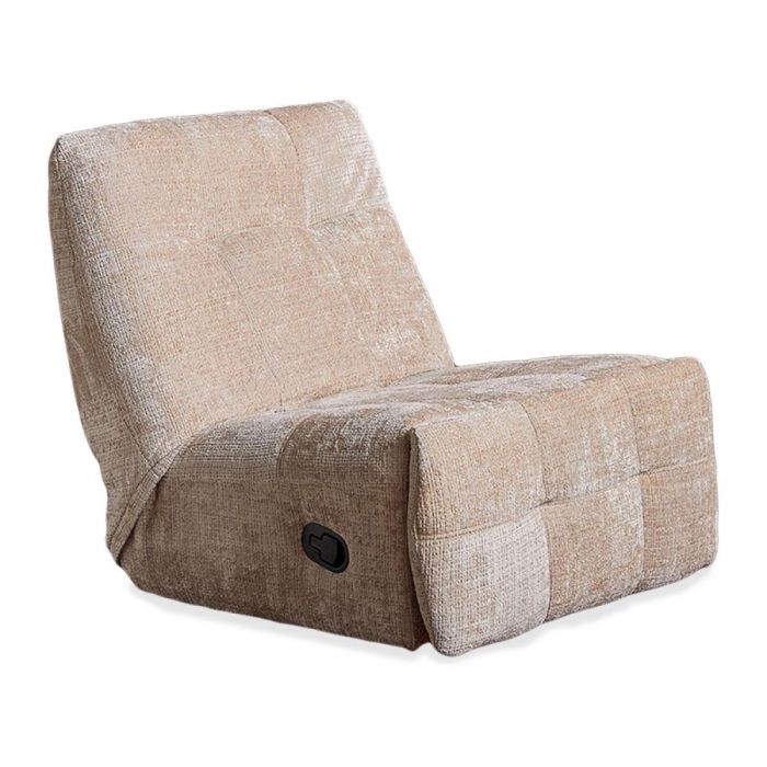 Relaxfauteuil Chill van Starfurn in beige weefstof met verstelbare rugleuning en voetensteun, vooraanzicht