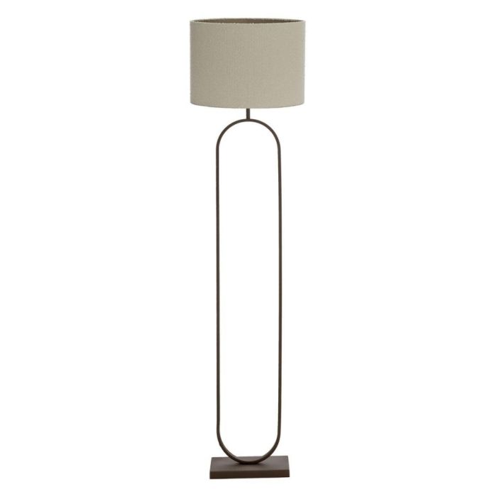 Vloerlamp Balook met beige kap en slanke bruine ovale lampvoet op rechthoekige basis