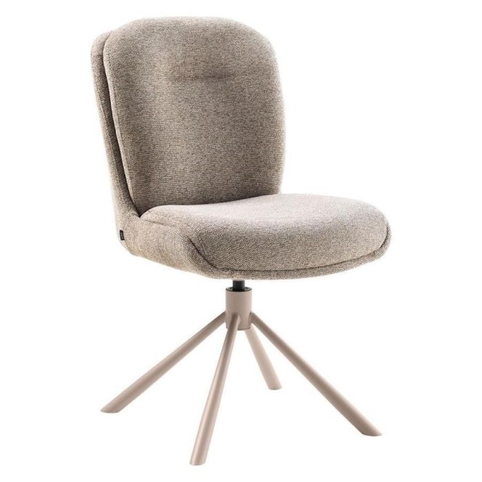 Taupe eetkamerstoel Texico met zachte weefstof, ronde rugleuning en beige draaibaar onderstel, vooraanzicht
