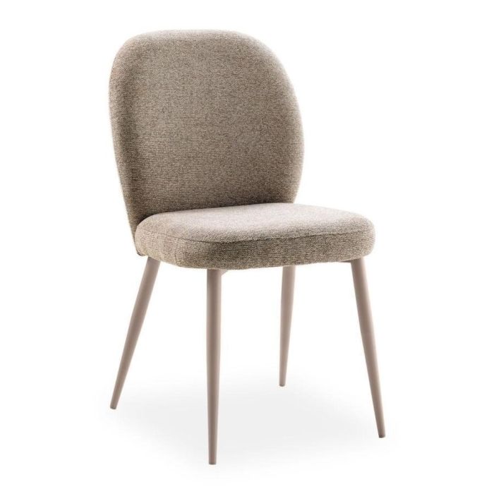 Eetkamerstoel Ranlo van Profijt Meubel in taupe met metalen frame en ronde vormen