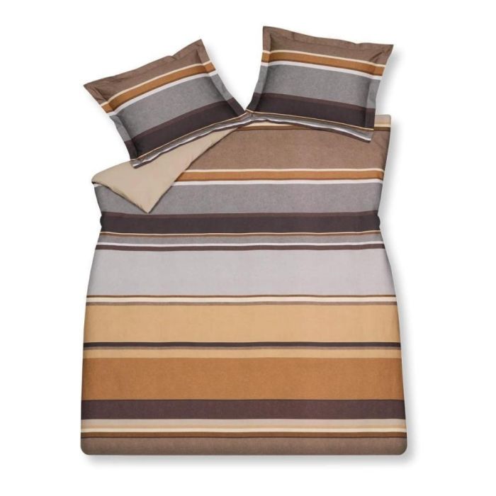 Terra Nova dekbedovertrekset in multi met horizontale strepen in aardetinten zoals bruin, zand en grijs op een katoensatijnen stof