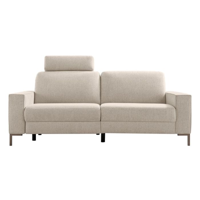 Beige 3-zitsbank Montilla met verstelbare hoofdsteun en metalen poten recht van voren