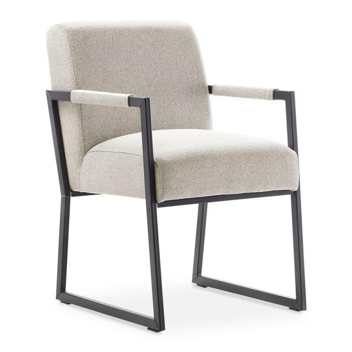 Beige eetkamerstoel Thurso met zwart metalen frame en open armleuningen