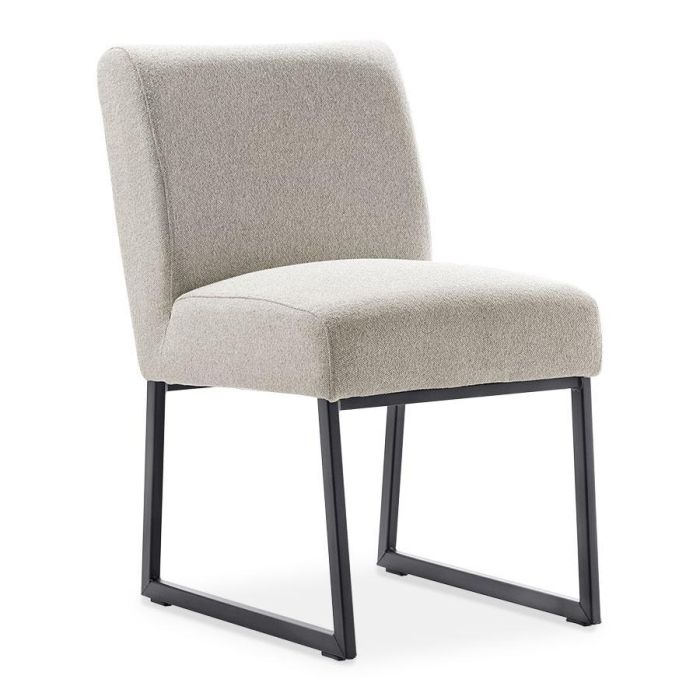 Beige eetkamerstoel Thurso zonder armleuningen met zwart metalen frame