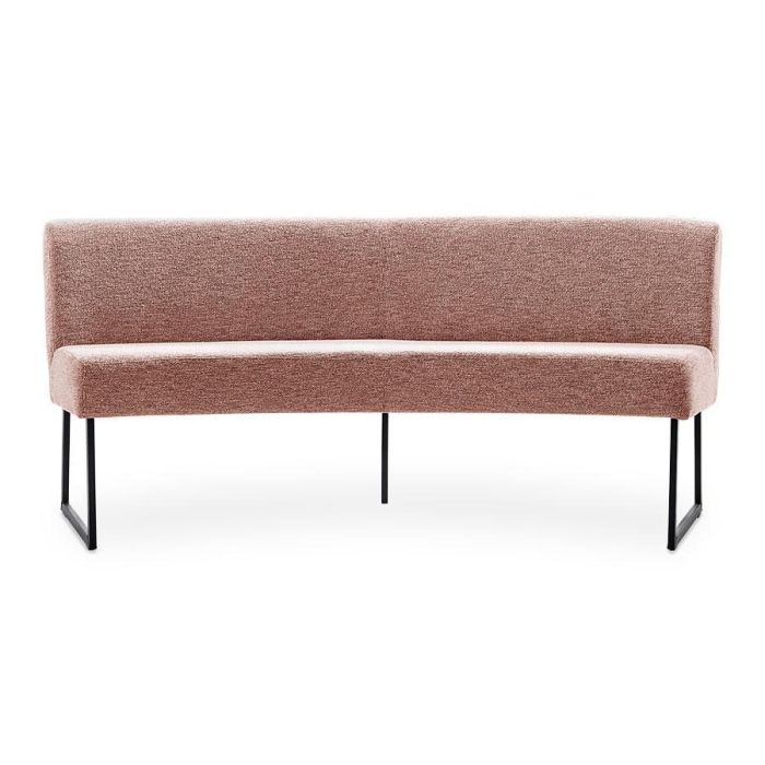 Eetkamerbank Thurso met gebogen vorm in roze gemêleerde stof en zwart metalen poten