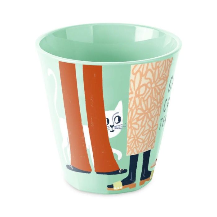 Mintgroene NORA Stories PURRS beker met handgetekende illustratie van kat en figuren