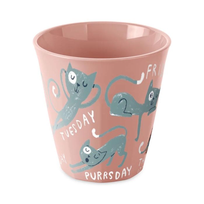 Roze NORA Stories PURRS beker met handgetekende katten en dagen van de week illustraties