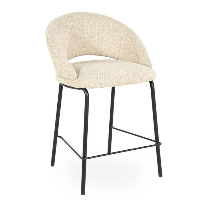 Beige barstoel Nido van By-Boo met bouclé stof en zwart metalen onderstel