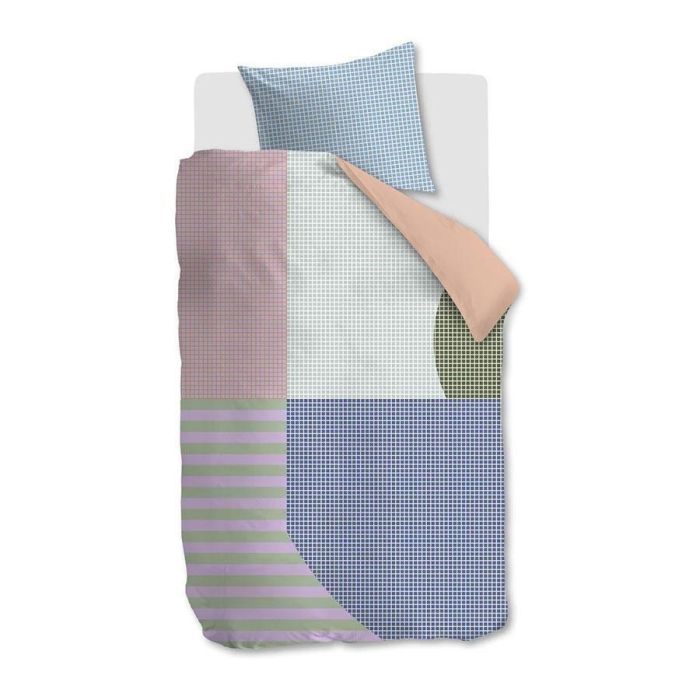 Dekbedovertrek La Rambla van Beddinghouse met grafisch patchwork van ruitjes, strepen en zachte pastelkleuren