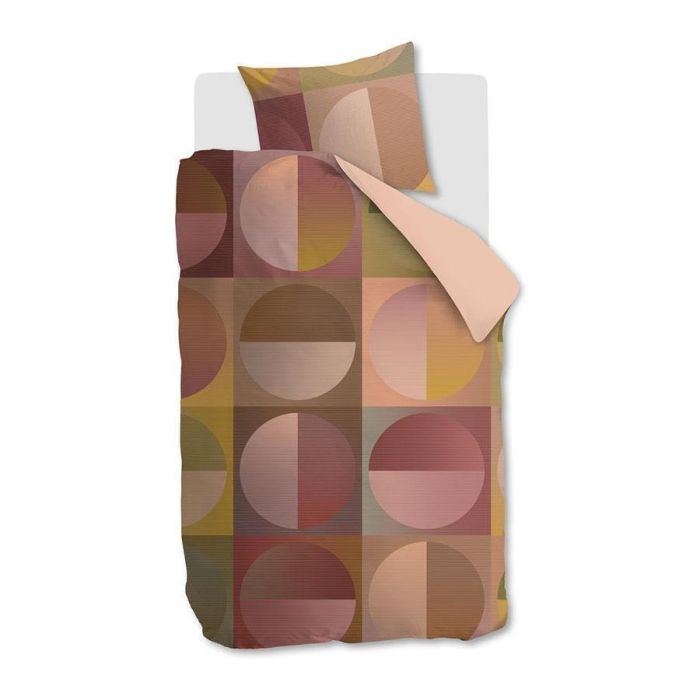 Dekbedovertrek Broadway met geometrisch patroon van cirkels in warme tinten zoals terracotta, roze en oker