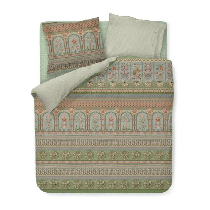 Dubbelzijdig dekbedovertrek met decoratief patroon en tegelprint achterzijde met bijpassende kussens