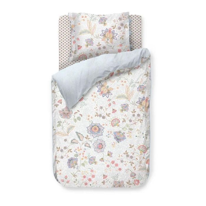 Dekbedovertrek Mumbai Morning Light Blue met verfijnd bloemenpatroon op lichtblauwe ondergrond