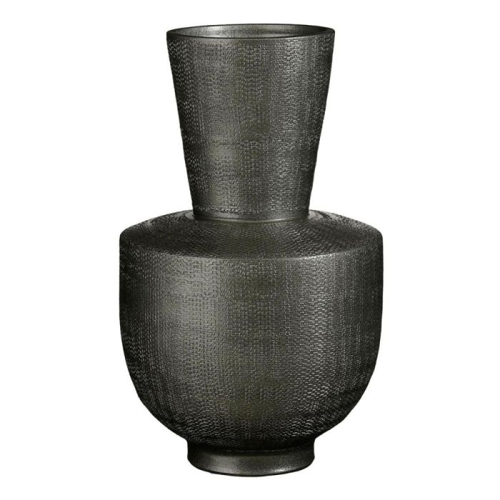 Antraciet vaas met ronde bolle vorm, smalle hals en fijne structuur op het oppervlak