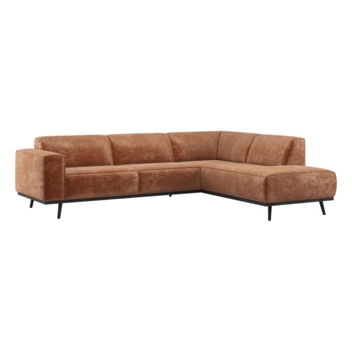 WOOOD Statement hoekbank rechts in terra velvet met chaise longue en zwarte poten