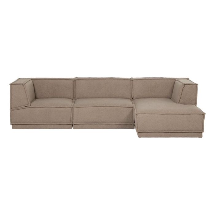 WOOOD Manu chaise longue bank in beige stof met rechter chaise longue, vrijstaand gefotografeerd tegen lichte achtergrond