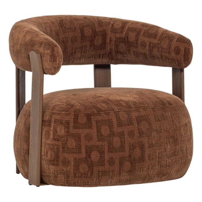 Bruine fauteuil Foon met ronde rug en houten frame in zijaanzicht