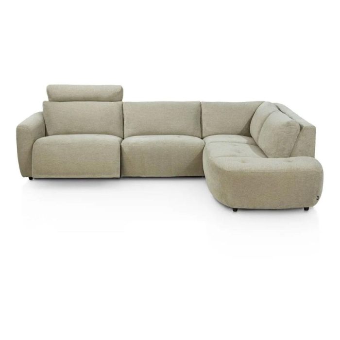 Hoekbank Rochelle in saliegroen met ottomane en afgeronde vormen op witte achtergrond