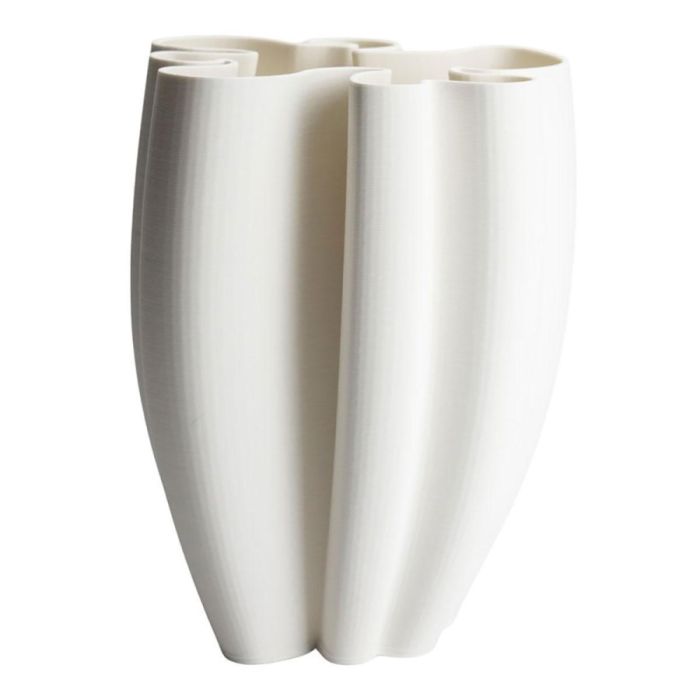 Witte Zanclus vaas met golvende verticale vormen en open bovenkant