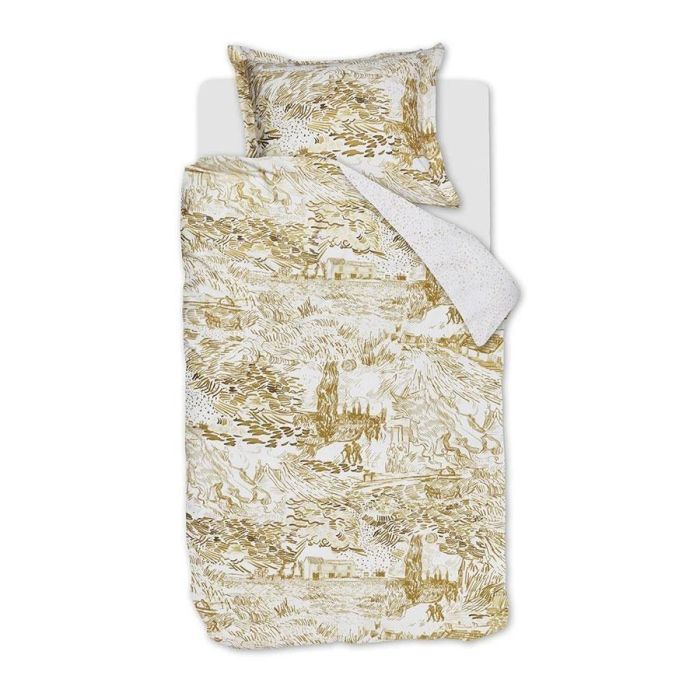 Beddinghouse x Van Gogh Champs de Semis dekbedovertrek met okergele landschapsprint op crèmekleurige basis
