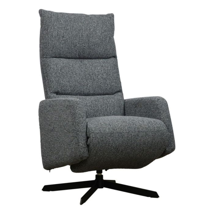 Grijze handmatig verstelbare relaxfauteuil Waldo met hoge rugleuning en zwarte draaivoet.