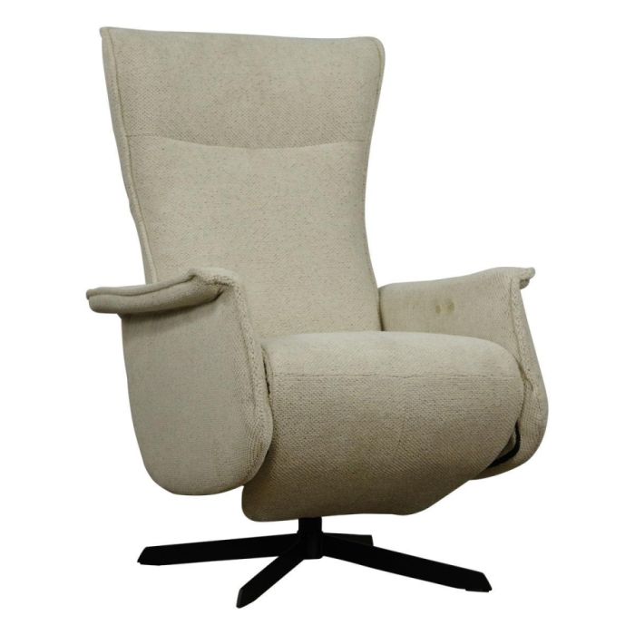 Elektrisch verstelbare relaxfauteuil Walsh in lichte stof, vooraanzicht.