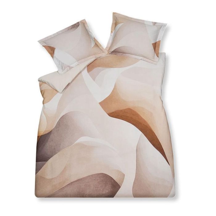 Sculpted Sand dekbedovertrek stone met organisch patroon in beige en aardetinten bovenaanzicht