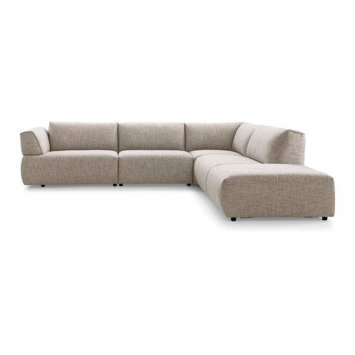 Dutchz 4400 elementenbank in stof Be Fashion 160-grey met ruime hoekopstelling, vaste zit- en rugkussens en lage zwarte poten.