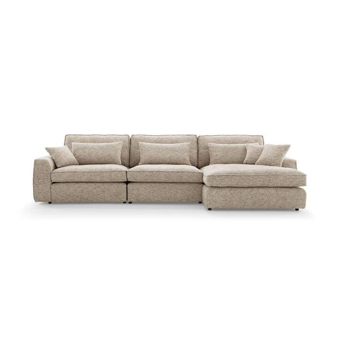 Hoekbank House of Dutchz 4402 in sand stof met chaise longue rechts frontaal gefotografeerd