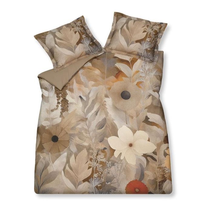 Dekbedovertrek Amber Nights linen met bloemenprint in warme bruin- en natuurtinten