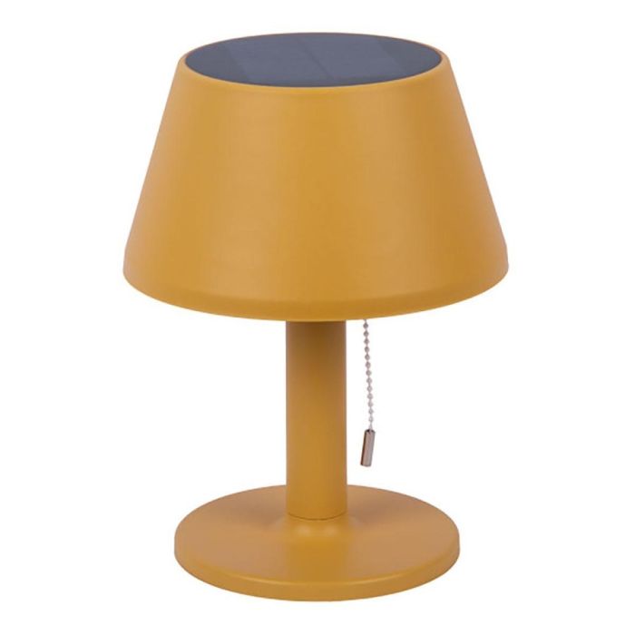 Gele Present Time Esfera Solar tafellamp met rond ontwerp en zonnepaneel bovenop