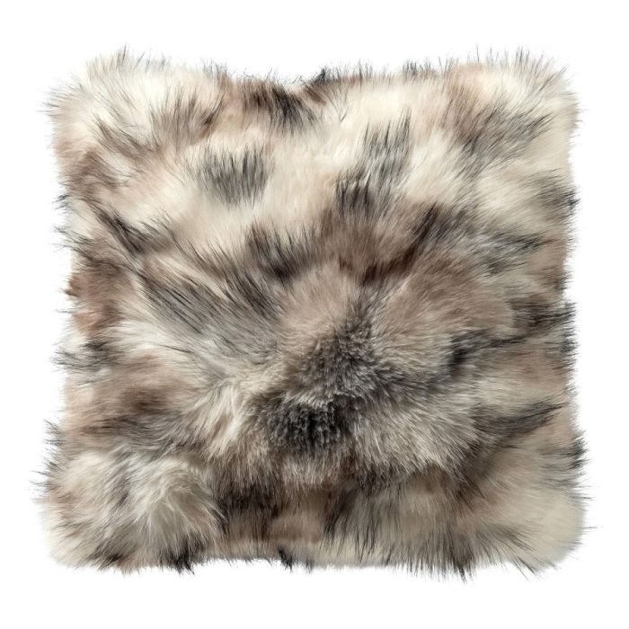 Vierkant sierkussen Gisele met volle vacht in gemêleerde tinten crème, bruin en grijs