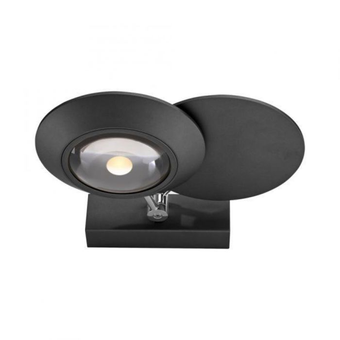 Zwarte PURE Oculis LED wandlamp met draaibare lichtspot en modern design.