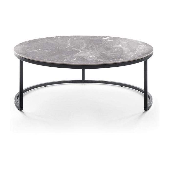 Baenks Warana ronde salontafel met grijs keramisch blad en zwart metalen frame