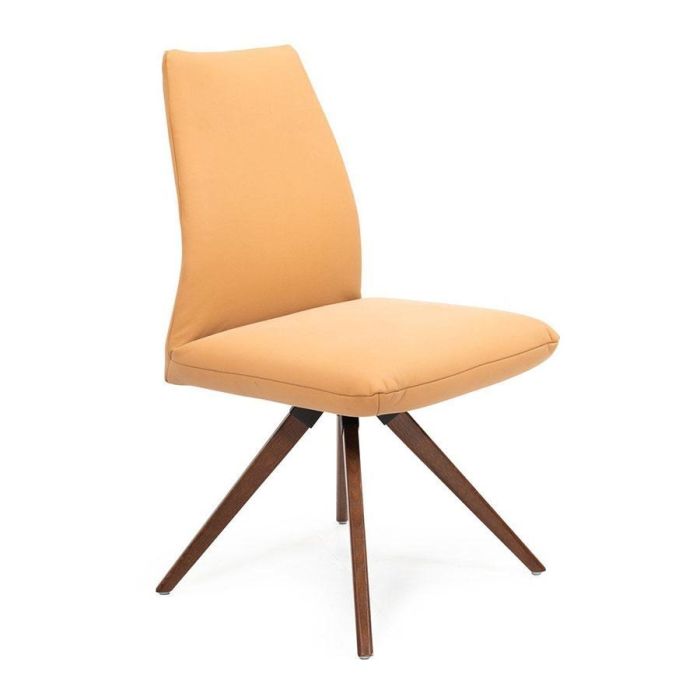 Eetkamerstoel Serra in warme okergele bekleding met houten draaibaar onderstel