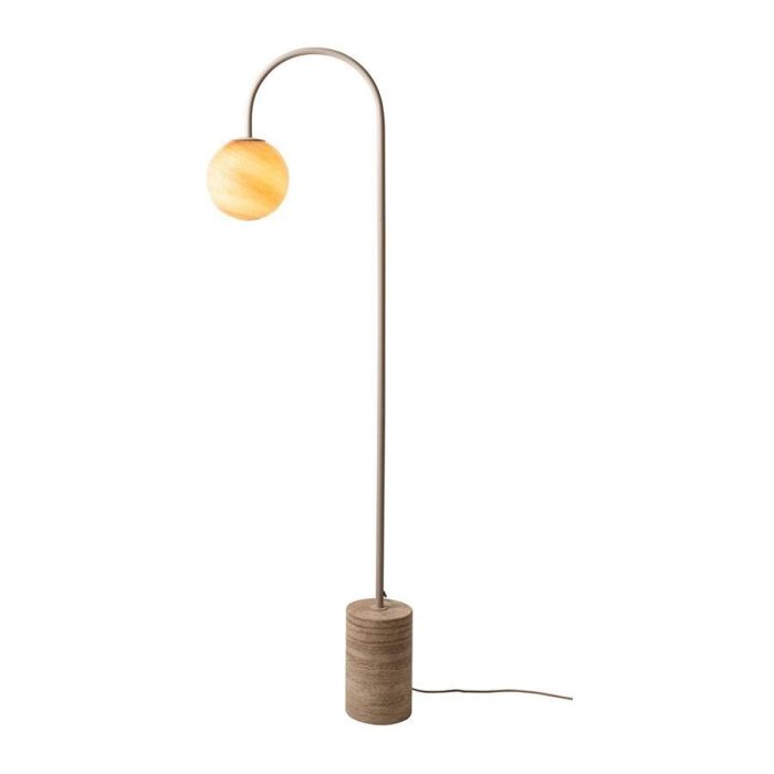 Vloerlamp Tivoli van It’s about RoMi in zandkleur met travertine voet en glazen bol