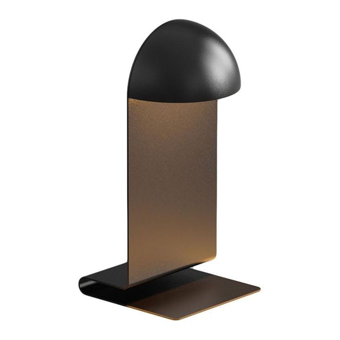Zwarte Ubiqua Midi tafellamp met open boogvormig frame en compacte lichtbron aan de bovenzijde