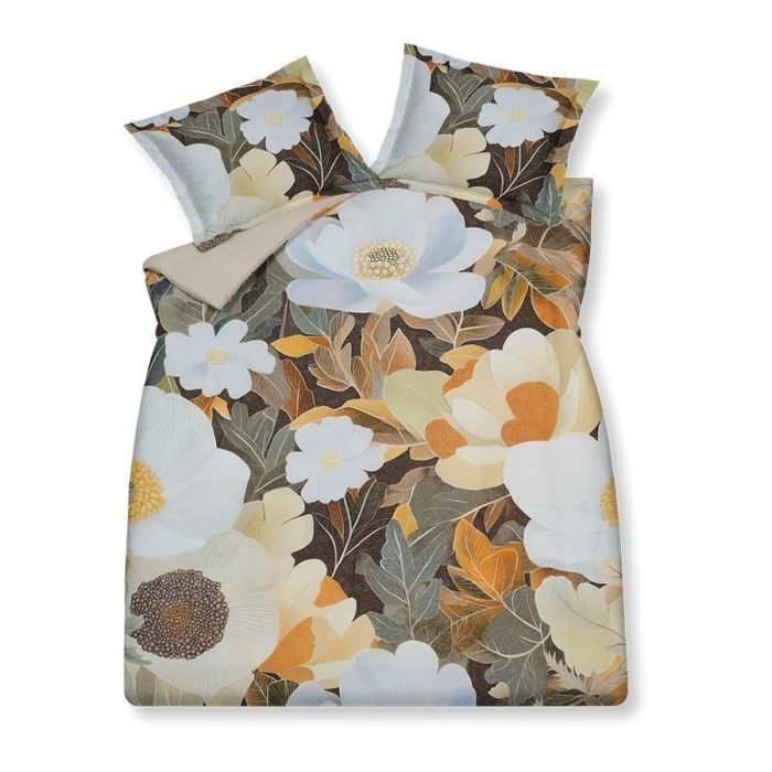 Dekbedovertrek Majesty multi met groot bloemendessin in blauw en bruintinten