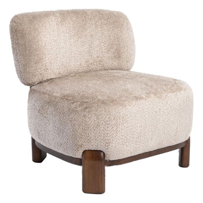 COCOmaison fauteuil Rhodi Taupe schuin van voren met bouclé stof en houten poten